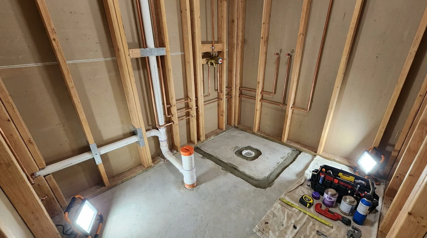 Bathroom rough-in plumbing during remodel by Johns Plumbing LLC in Bull Shoals