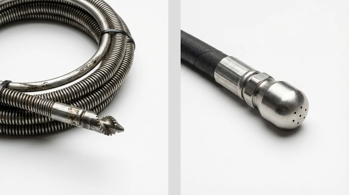 Drain snake cable and hydro jetting nozzle used for drain cleaning in Bull Shoals, AR