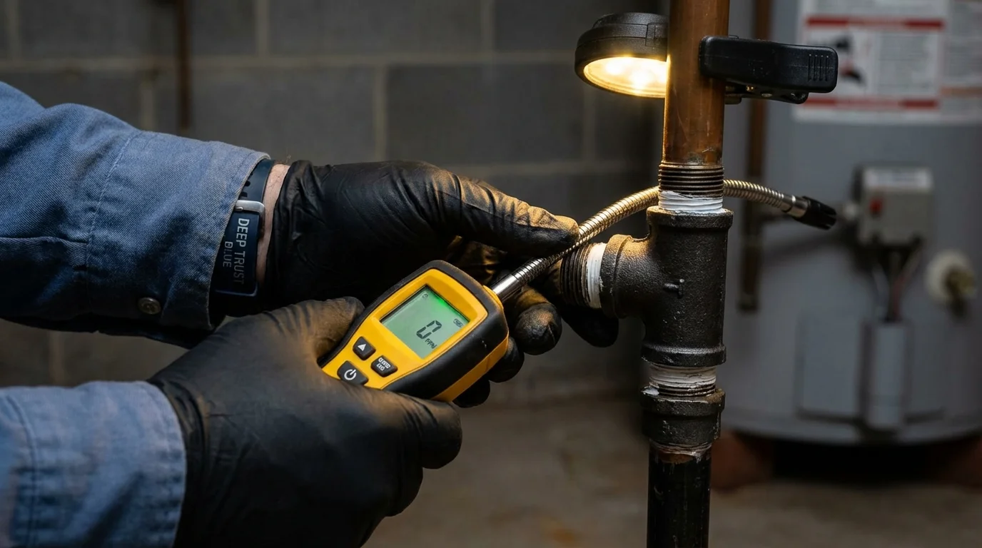 Gas leak detection with electronic sniffer by Johns Plumbing LLC in Bull Shoals