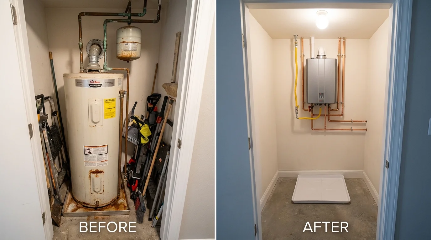 Tank water heater versus wall-mounted tankless unit comparison for Bull Shoals, AR homeowners