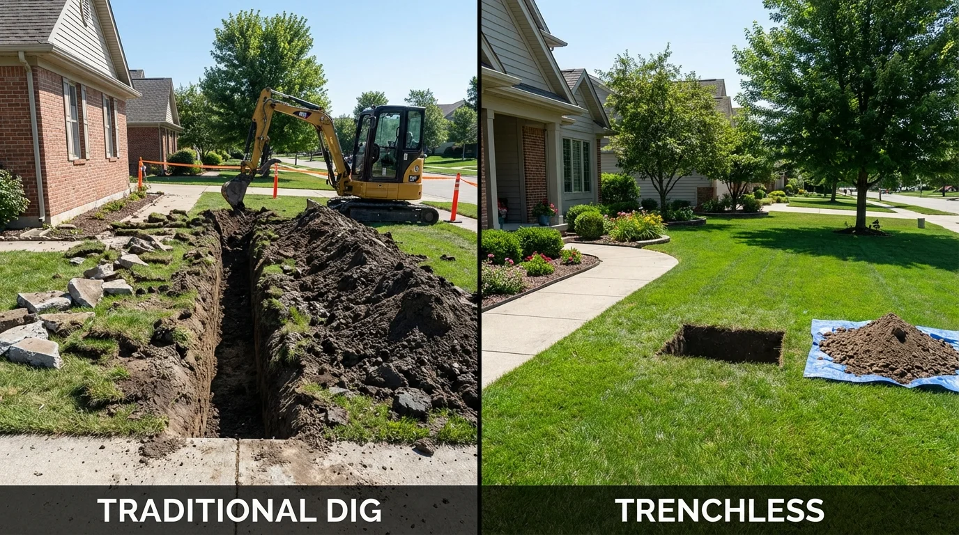 Trenchless sewer repair with minimal yard damage versus traditional excavation in Bull Shoals, AR